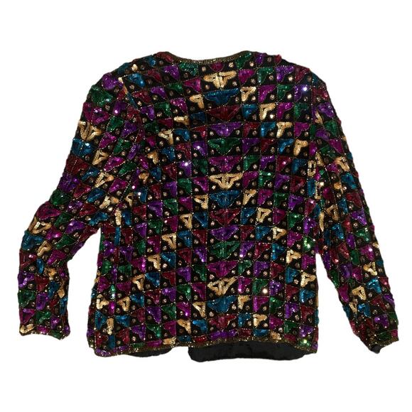 Vintage sequin Laurence Kazar blazer woman’s size medium silk rainbow - Picture 2 of 9